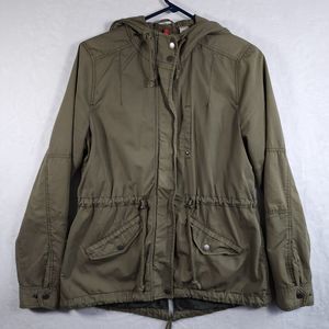 H&M Divided Women's Cargo Utility Jacket Hooded Zip Up Olive Green Coat Size 12